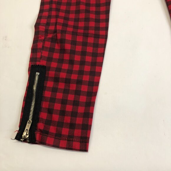 XXI Black Red Buffalo Plaid Check Skinny Punk Tartan Ankle Zipper Pants Size‎ 3 - Picture 6 of 10